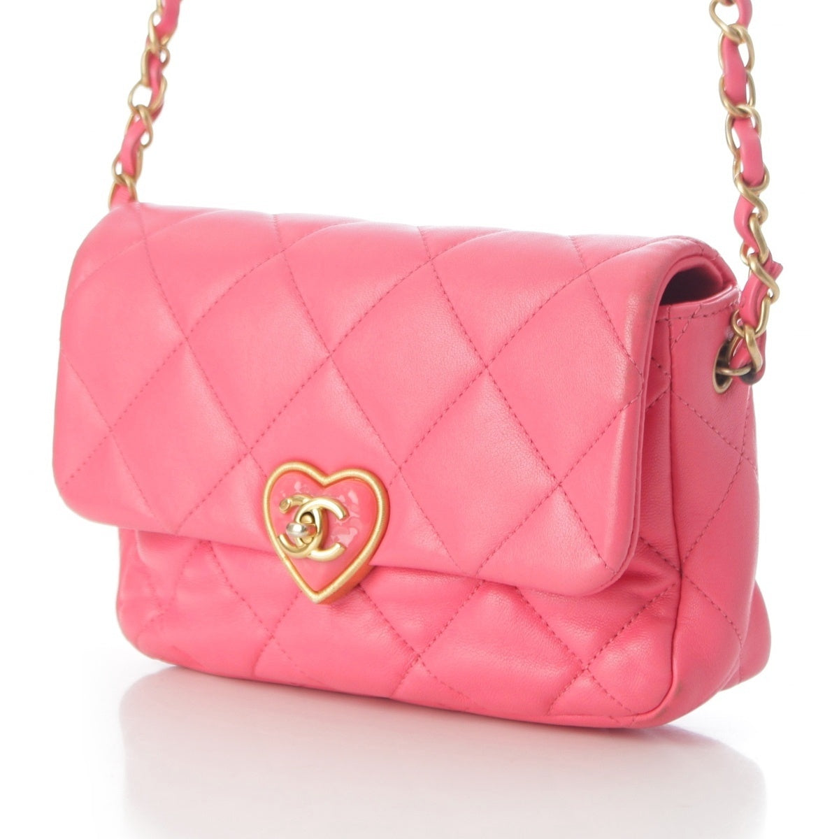 CHANEL leather Matelassé Chain Heart Turnlock COCO Mark (Random Number) Shoulder Bag AS3979 pink