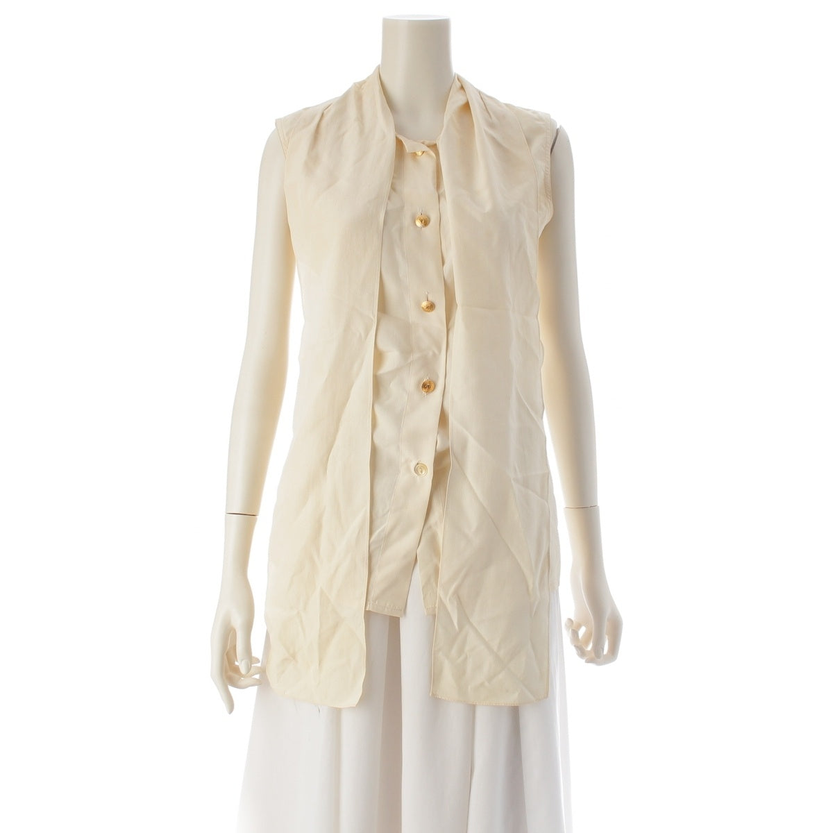 CHANEL silk Vintage COCO Mark Sleeveless blouse 1327604 60 P192 Natural Ivory 34
