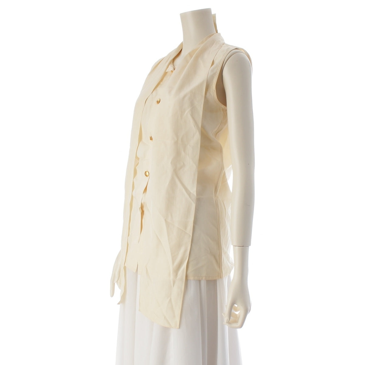 CHANEL silk Vintage COCO Mark Sleeveless blouse 1327604 60 P192 Natural Ivory 34