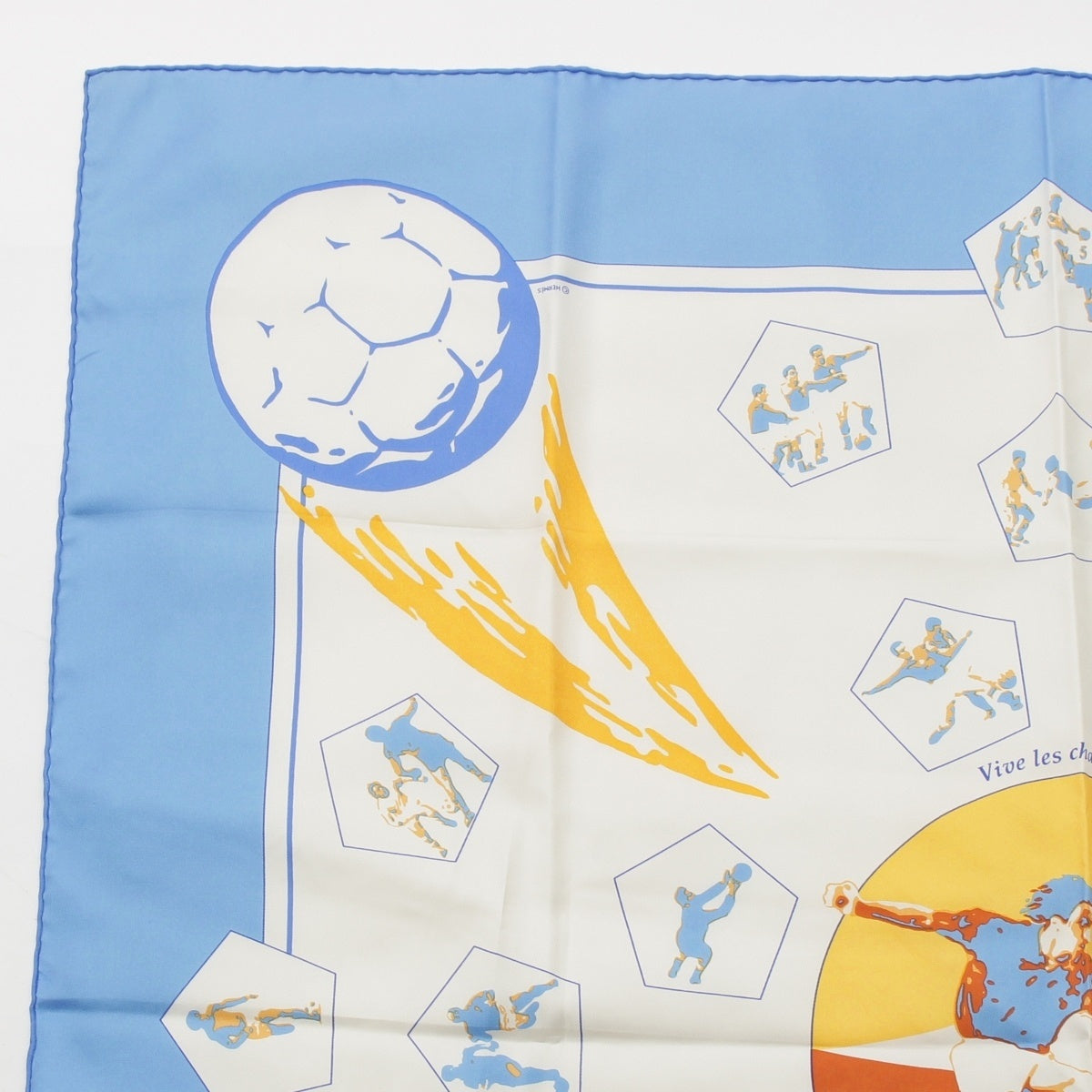 HERMES Carre 90 Vive les champions! Viva Champions silk scarf White blue
