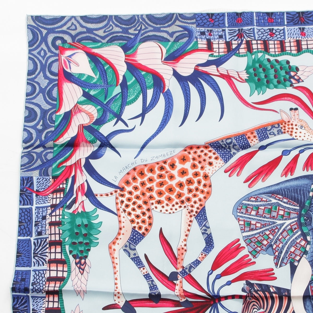 HERMES Carre 90: The March on the Zambezi River silk scarf blue