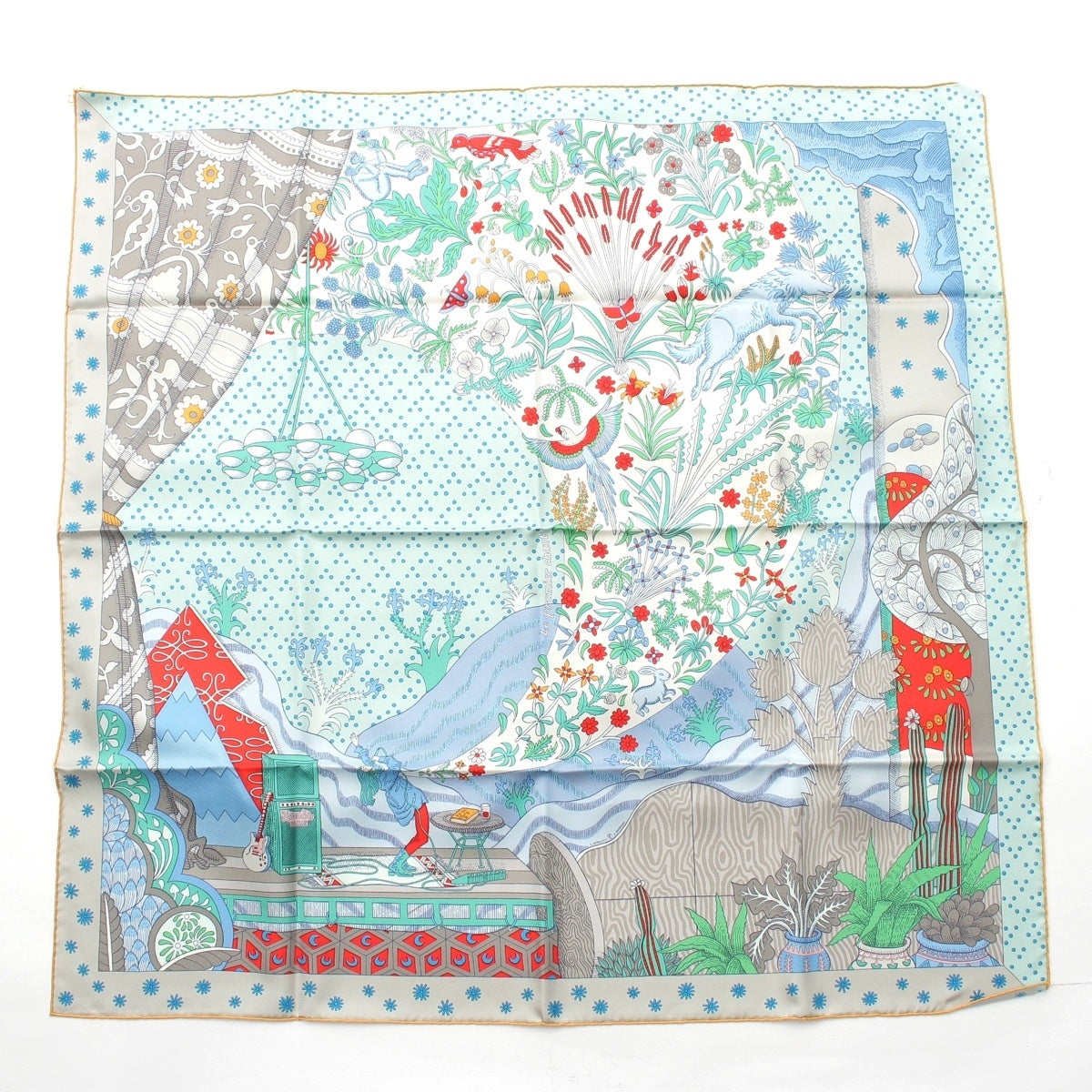 HERMES Calle 90 silk Le Premier Chant (The Beginning Song) scarf Blue multicolor