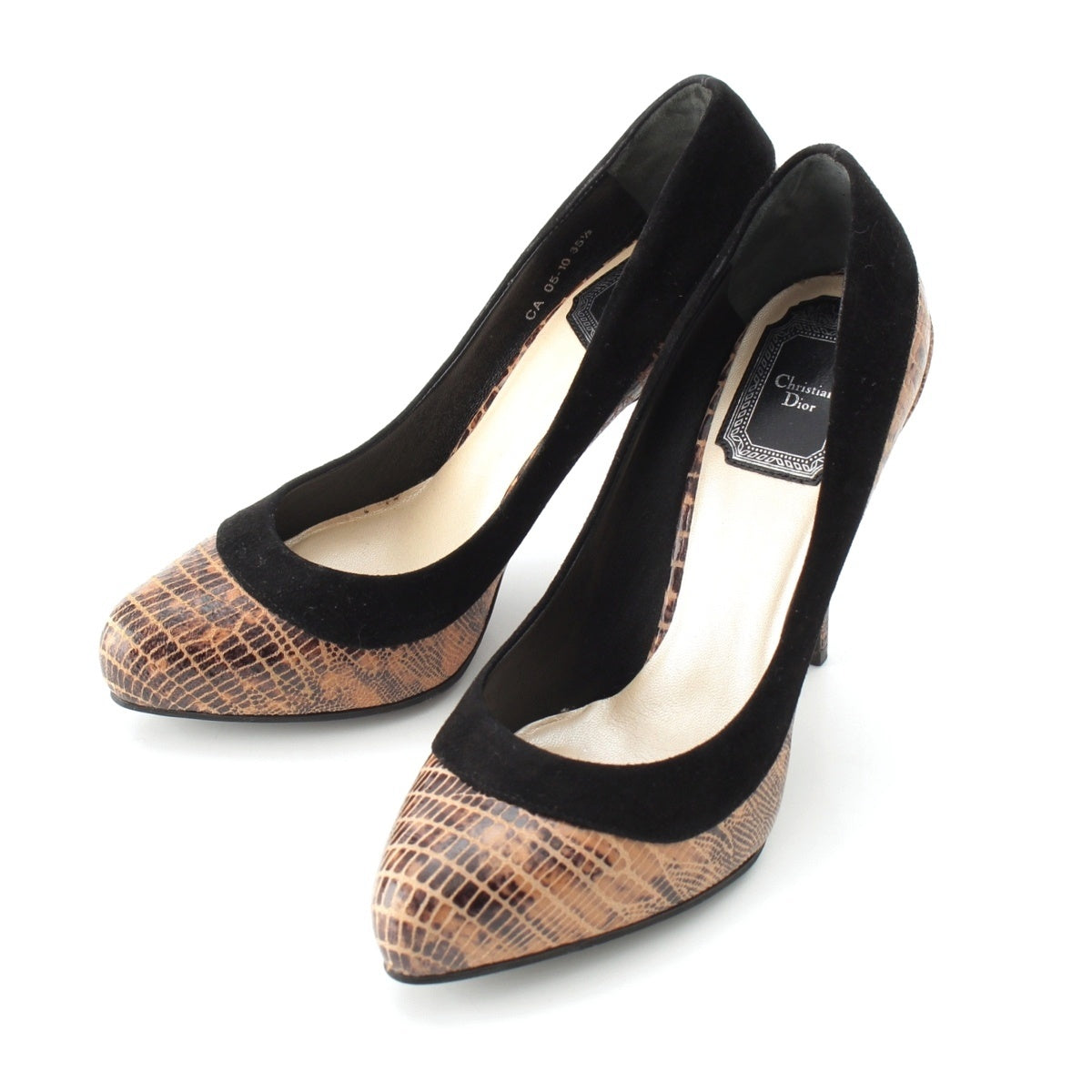 Christian Dior Crocodile-embossed heels pumps shoes Brown 35 1/2