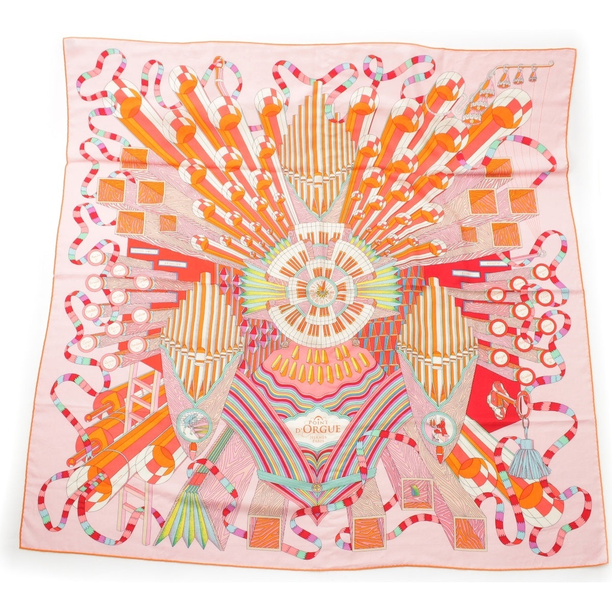 HERMES Carrégeant 140 Points D'ORGUE cashmere silk Fermata shawl Pink multicolor