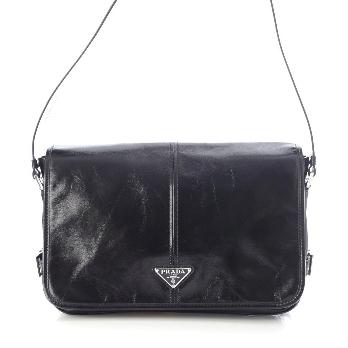 PRADA Looks Leather Triangle with logo shoulder Messenger bag 2VD073 black
