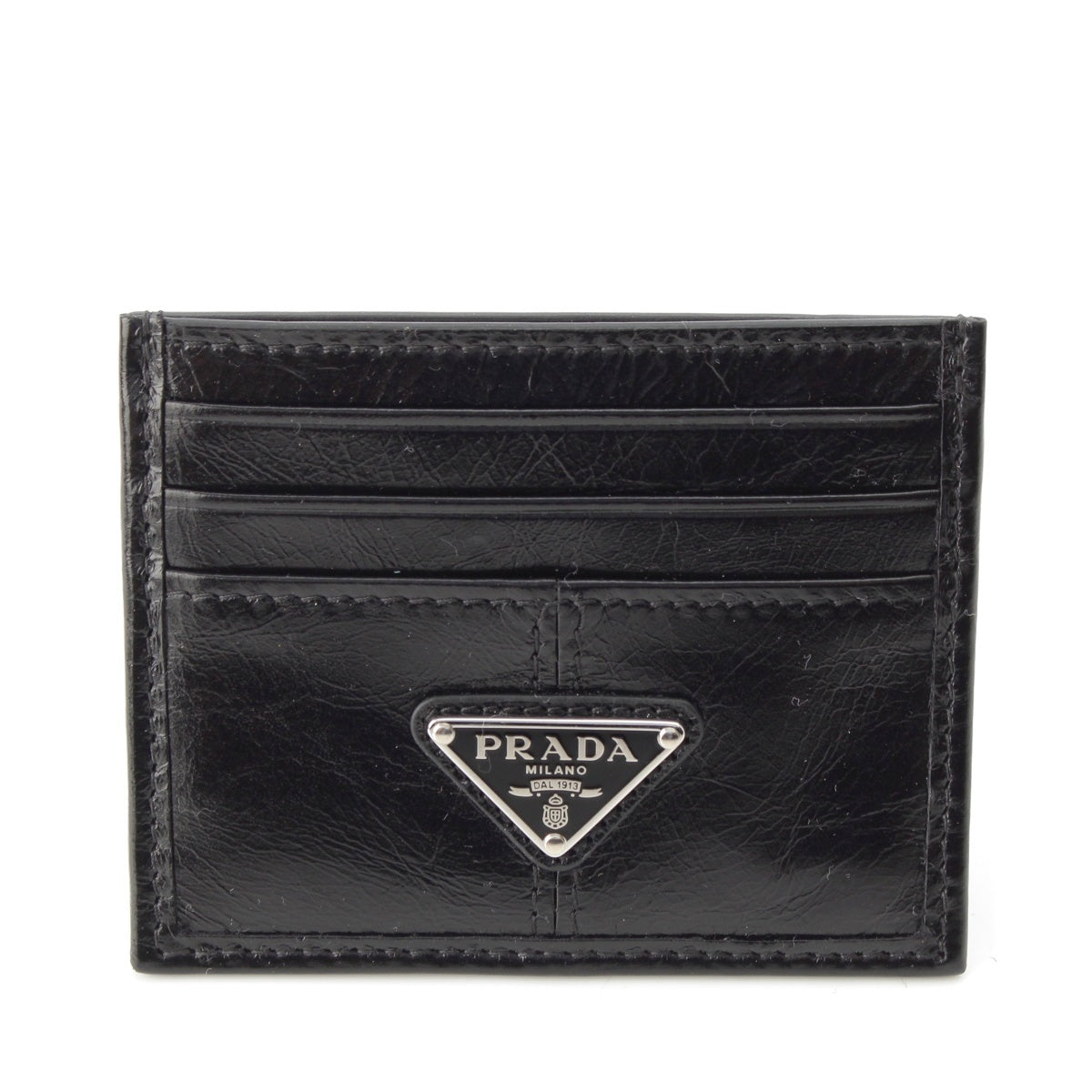 PRADA Soft Look Leather Triangle logo Card Case 2MC025 black