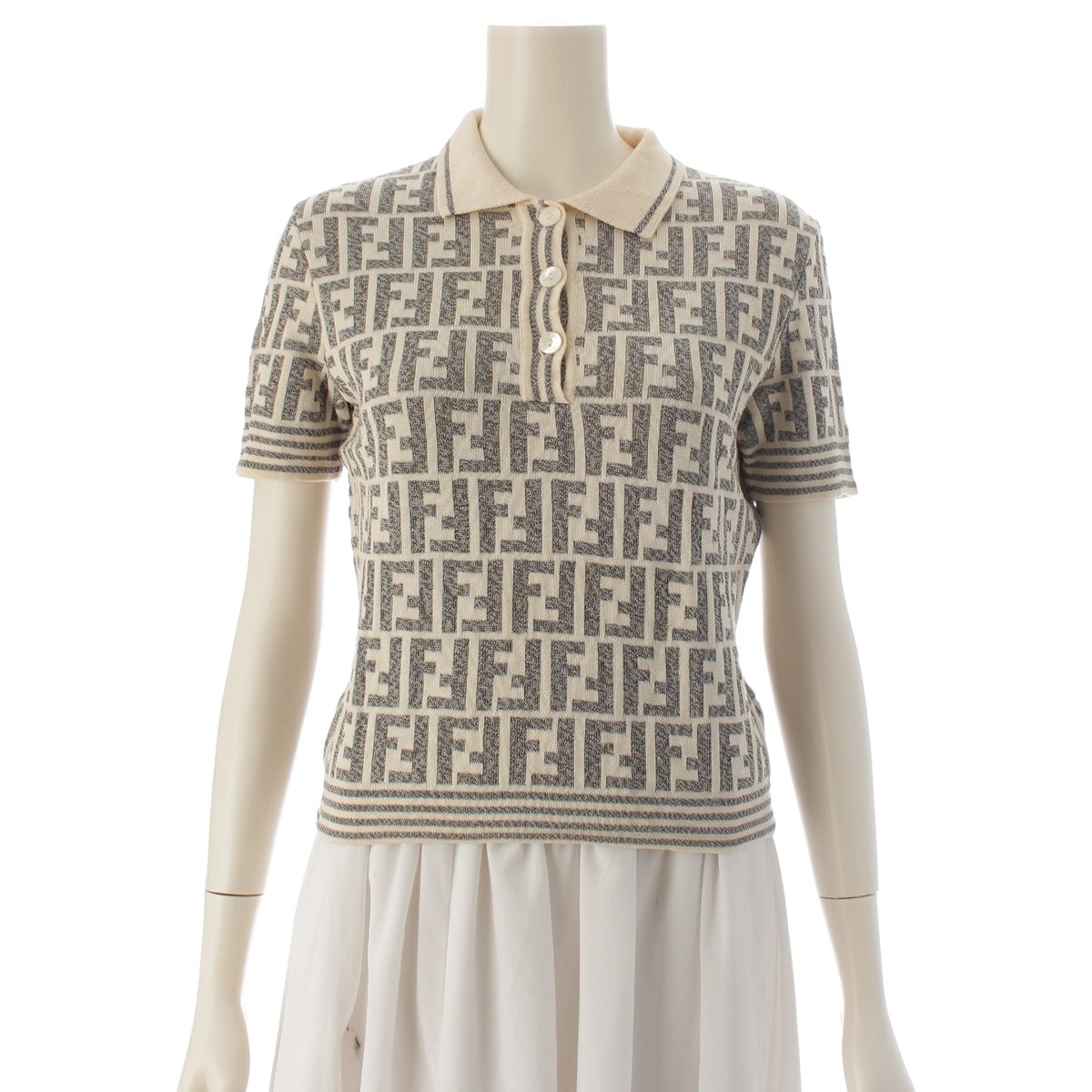 FENDI knit Zucca Pattern Polo shirt tops White gray 40