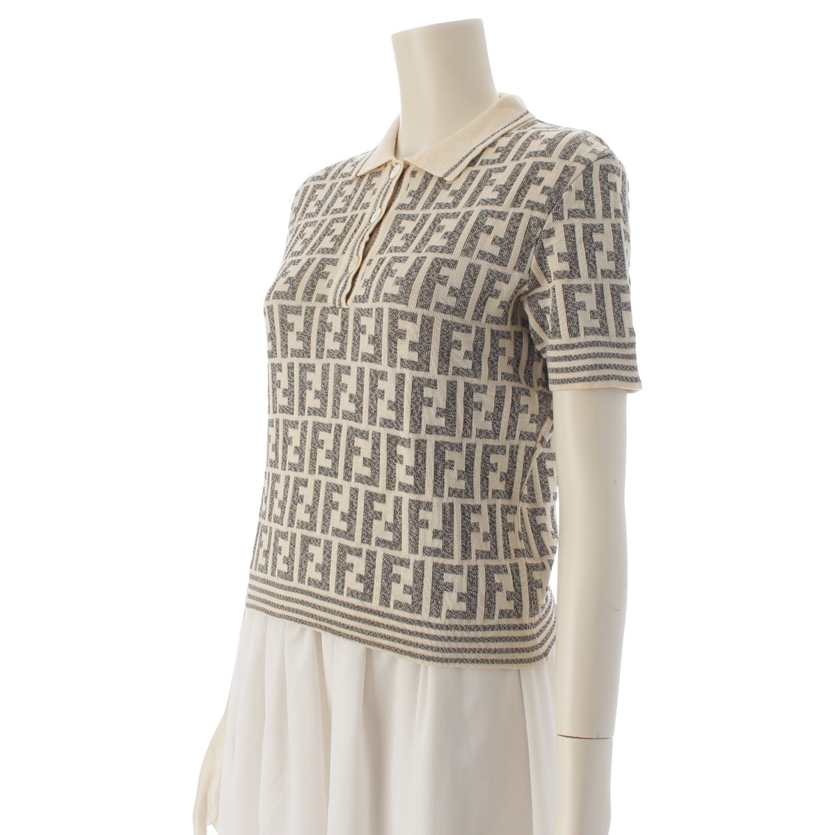 FENDI knit Zucca Pattern Polo shirt tops White gray 40