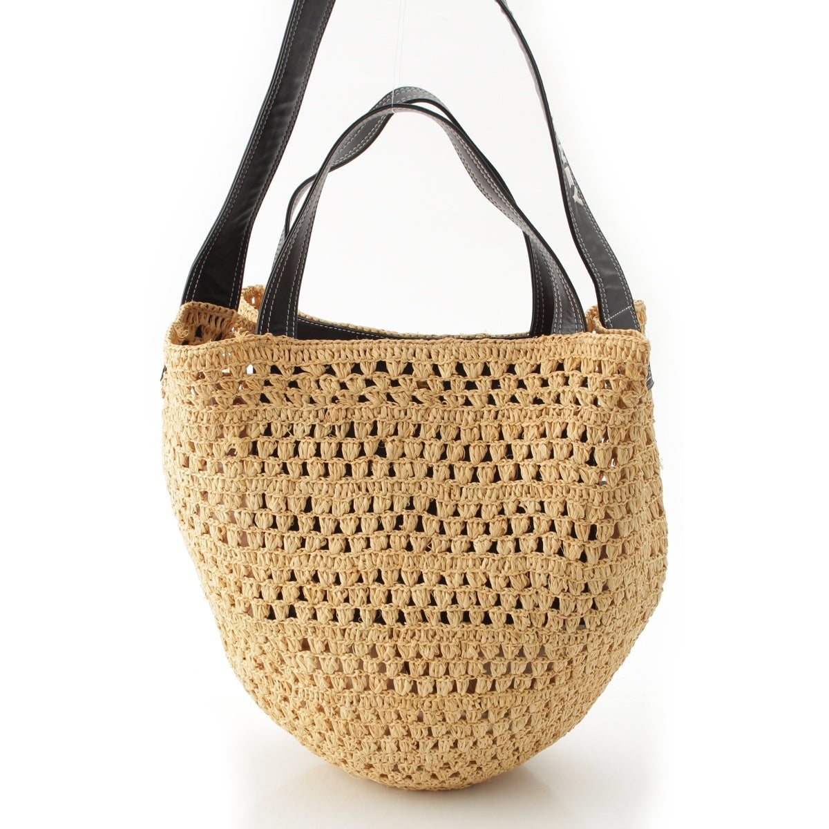 Stella McCartney Raffia leather Basket Tote Bag Beige x black