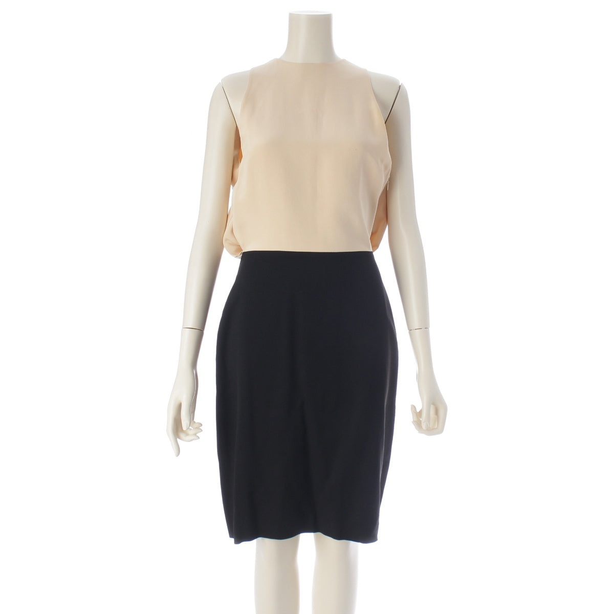 CELINE silk Two-tone, open back, sleeveless one piece 2 6E04/2610 Black beige 34