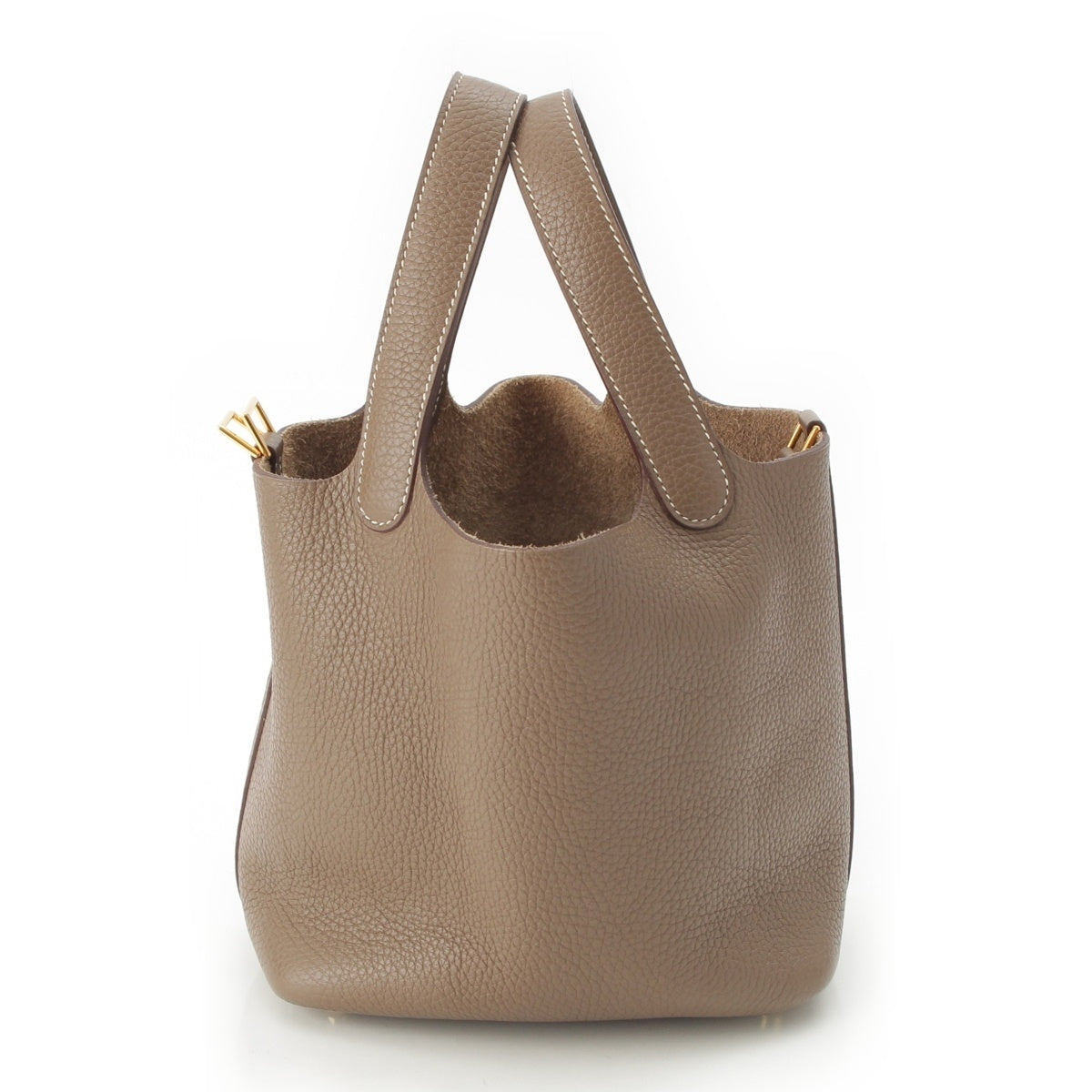 HERMES Picotan Lock PM Taurillon Clemence Handbag Etoupe Gold Metal