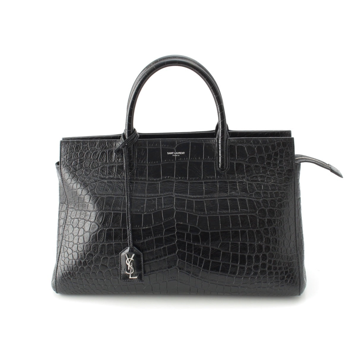 SAINT LAURENT Hippopotamus Gauche Crocodile embossed 2-way Tote Bag black