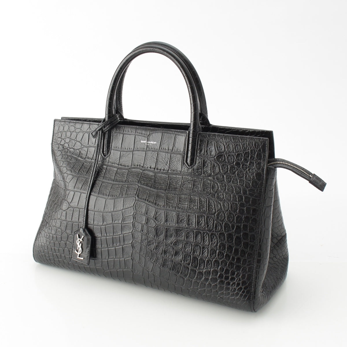 SAINT LAURENT Hippopotamus Gauche Crocodile embossed 2-way Tote Bag black