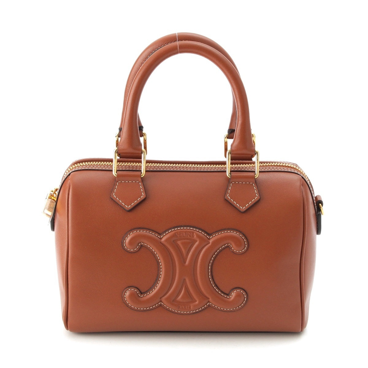 CELINE leather Cuir Triomphe Small Boston 2WAY Handbag Brown