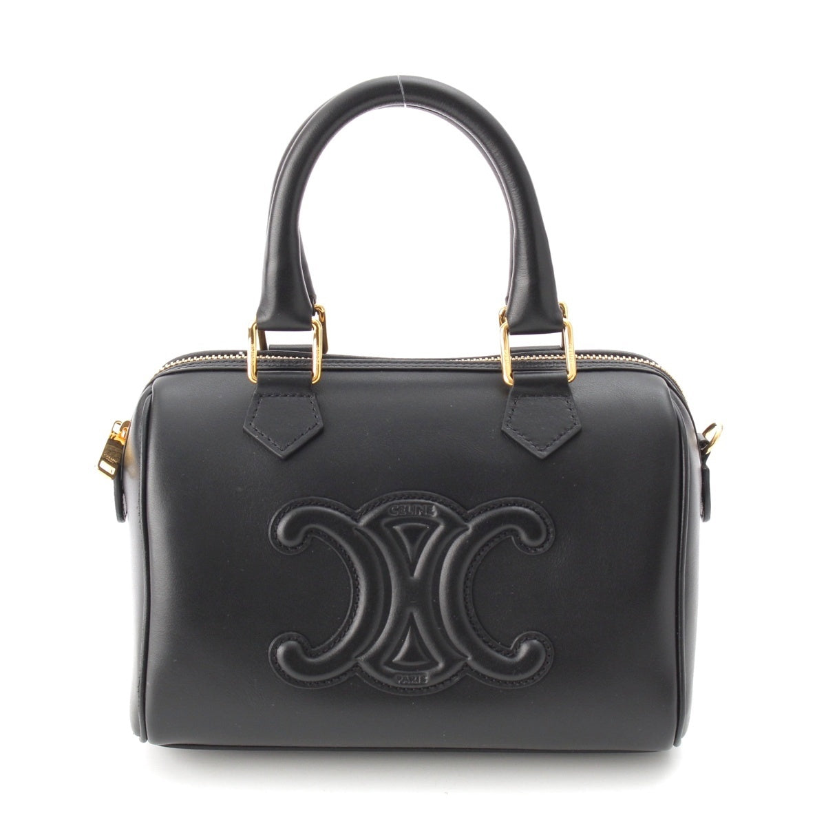 CELINE leather Cuir Triomphe Small Boston 2WAY Handbag black