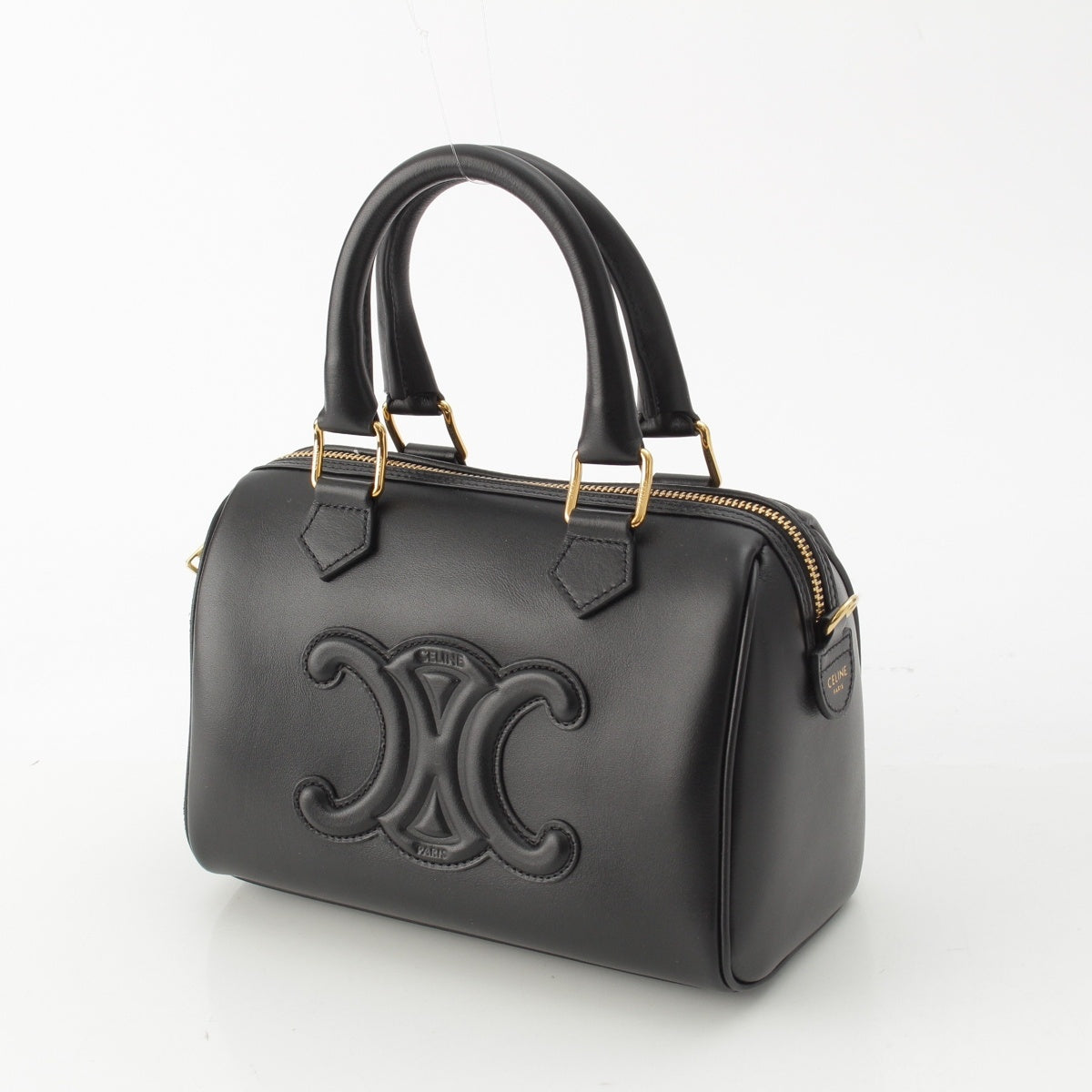 CELINE leather Cuir Triomphe Small Boston 2WAY Handbag black