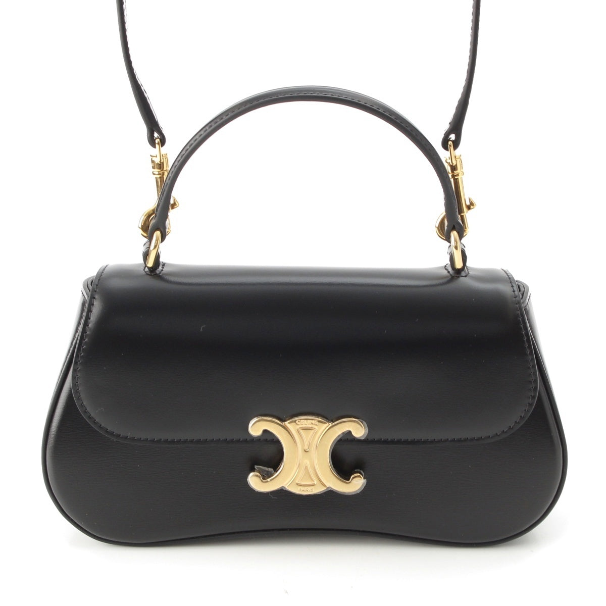 CELINE leather Triomphe Teen Laura 2WAY Handbag black