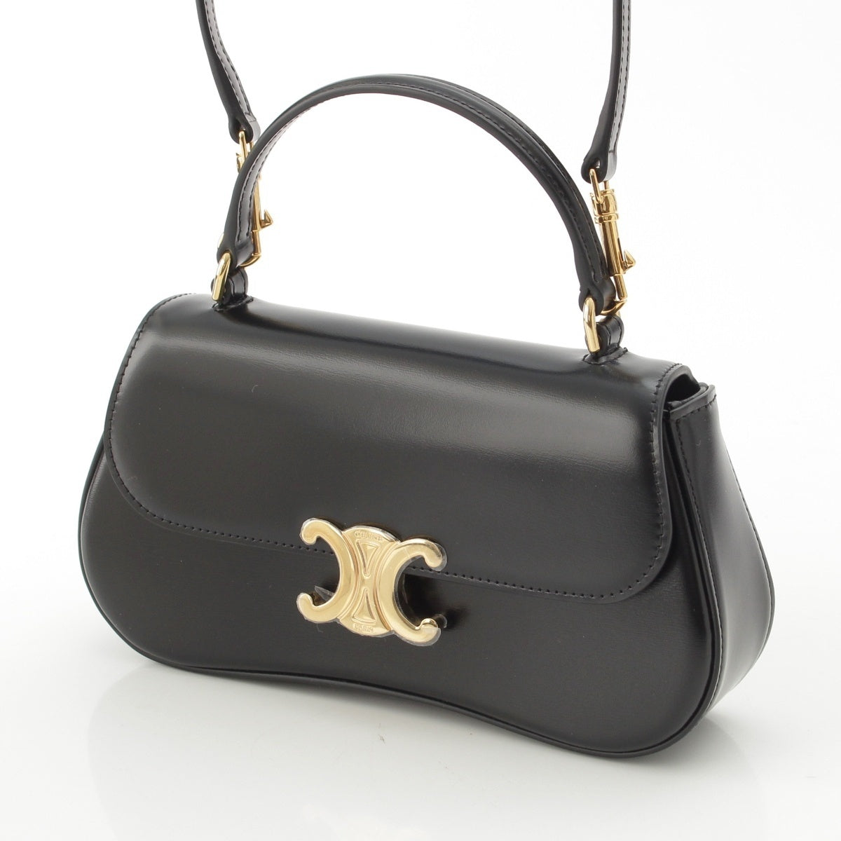 CELINE leather Triomphe Teen Laura 2WAY Handbag black