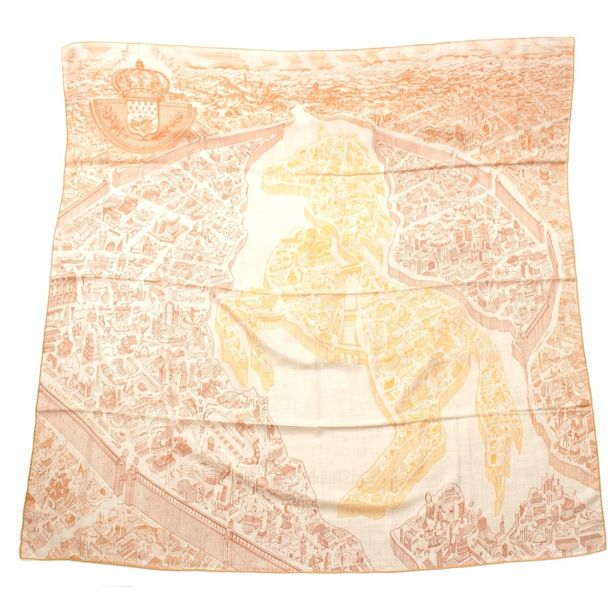 HERMES Carrejean Carre 140 cashmere silk La Nouvelle Cite Cavaliere scarf beige