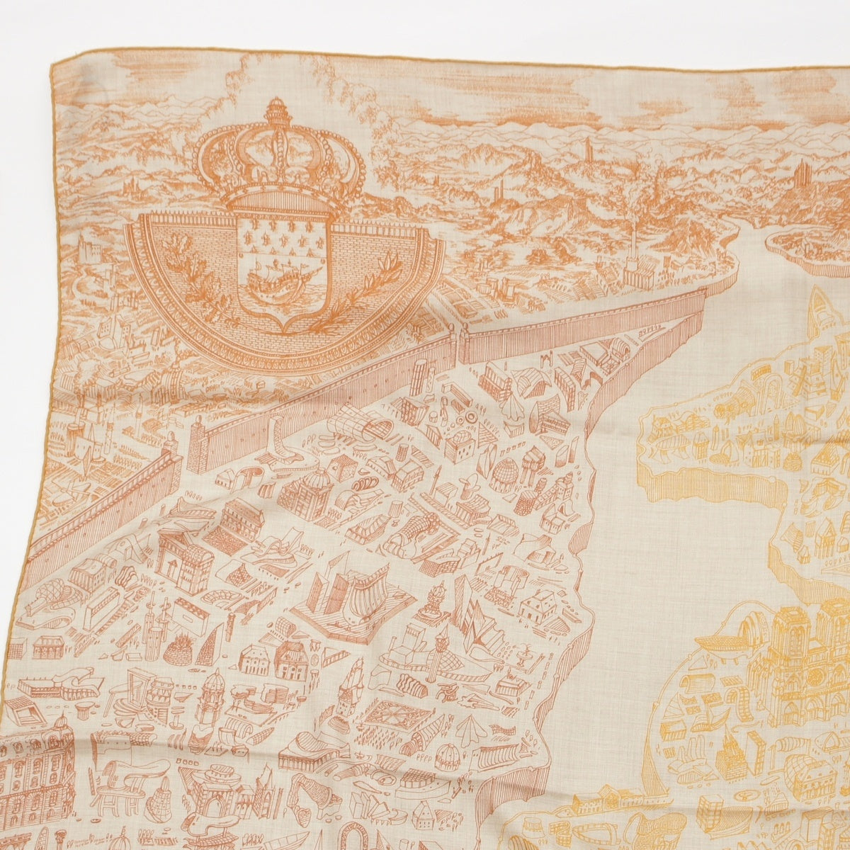HERMES Carrejean Carre 140 cashmere silk La Nouvelle Cite Cavaliere scarf beige