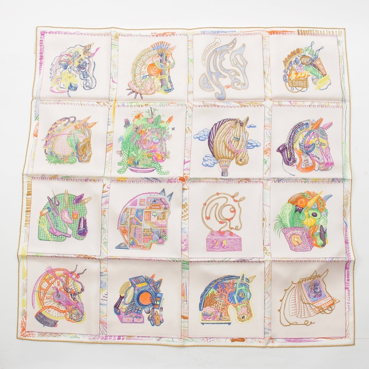 HERMES Carre 90 Chevaloscope Neon silk scarf multicolor