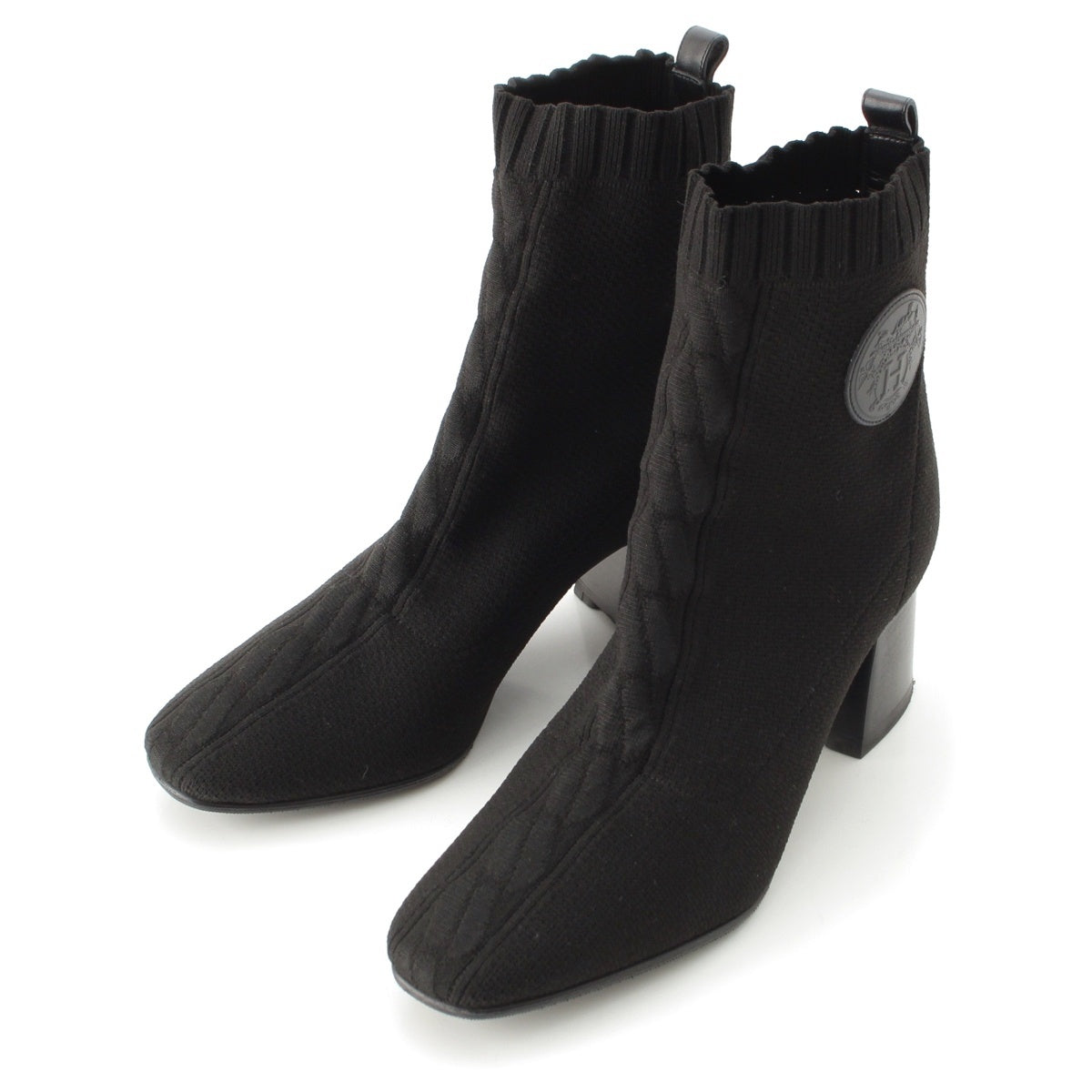 HERMES Volver Exlibris Knit heels boots black 36