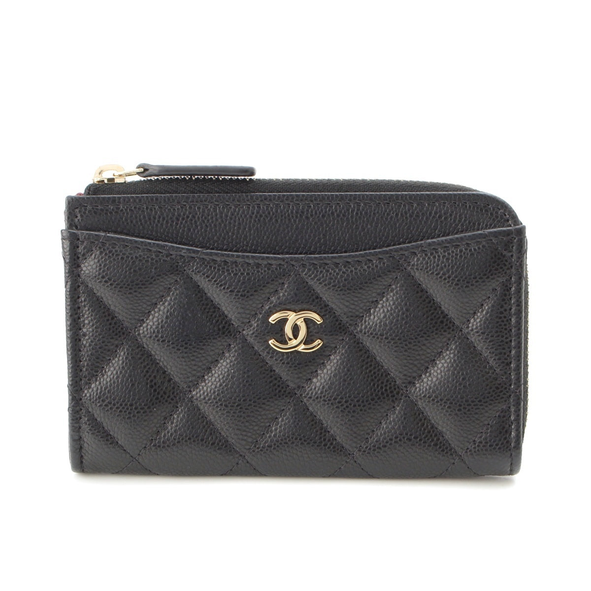 CHANEL Caviar skin Matelassé COCO Mark Zip Fragment Random Serial Card Case black