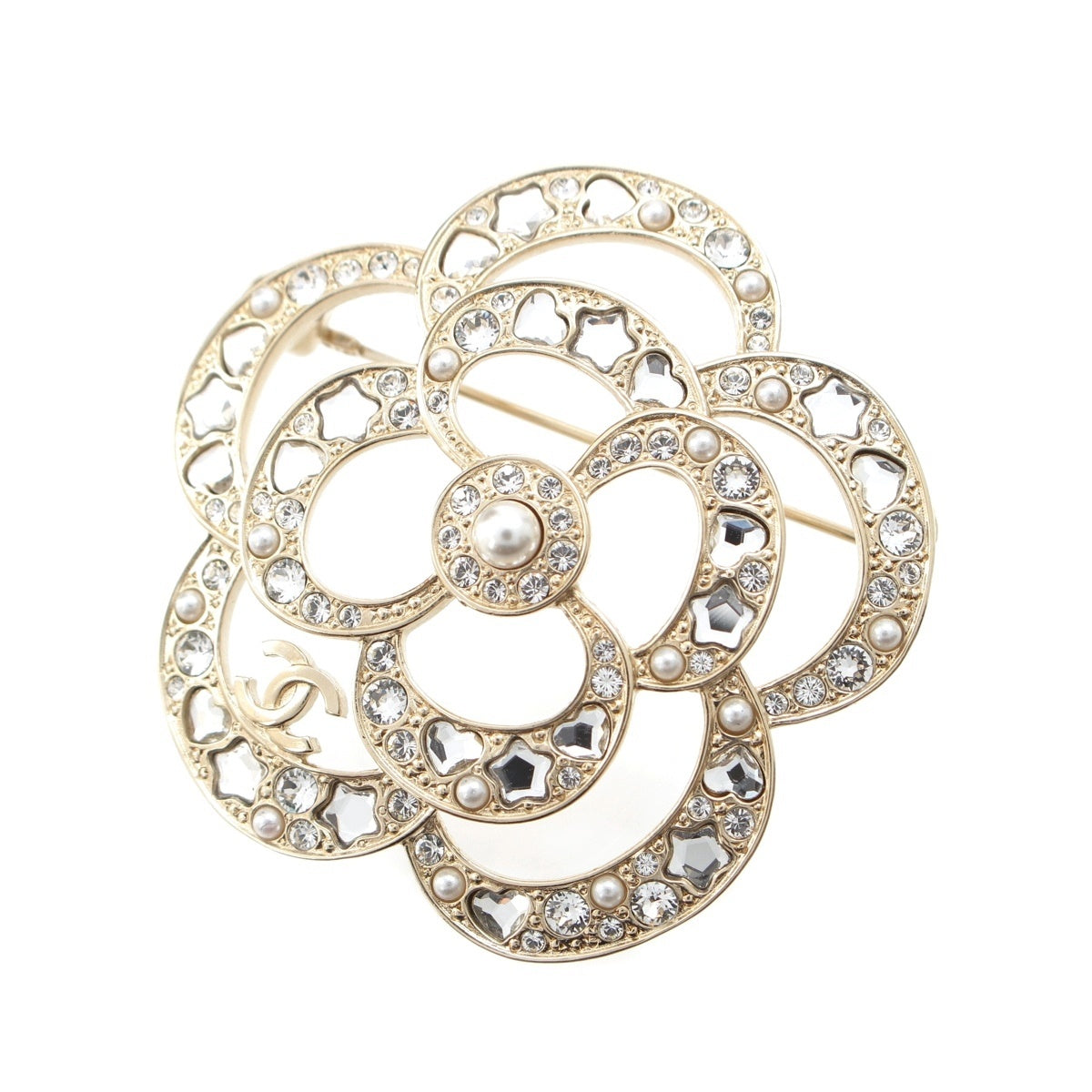 CHANEL Stone Gold Plated Camelia Brooch gold
