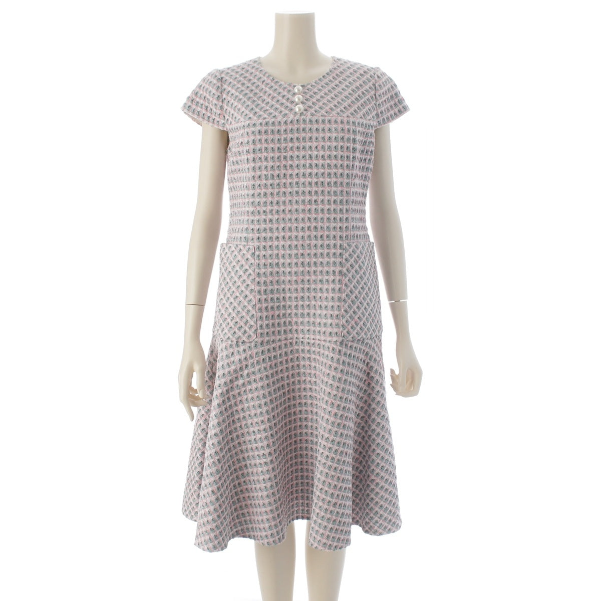 Rene TISSU Tweed French sleeves one piece dress pink 36