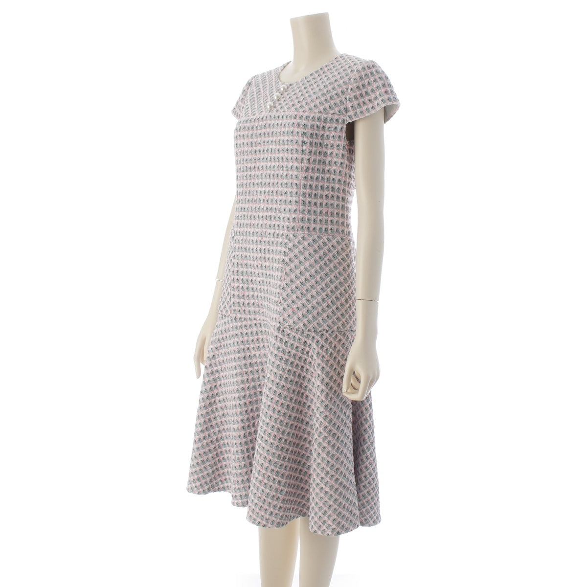 Rene TISSU Tweed French sleeves one piece dress pink 36