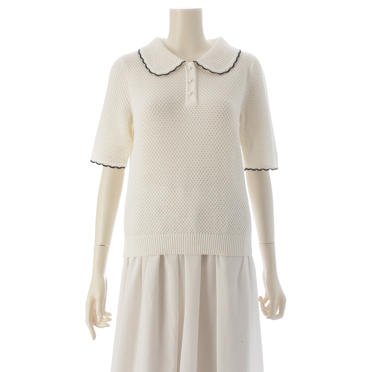 Rene Knit short-sleeved top with pearls Polo shirt tops 6322026 white 36
