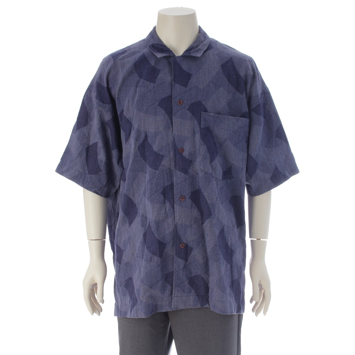 ISSEY MIYAKE MEN Cotton jacquard Brush Tag, Leaf Pattern, Unusual Weave Short sleeve shirt tops blue XL