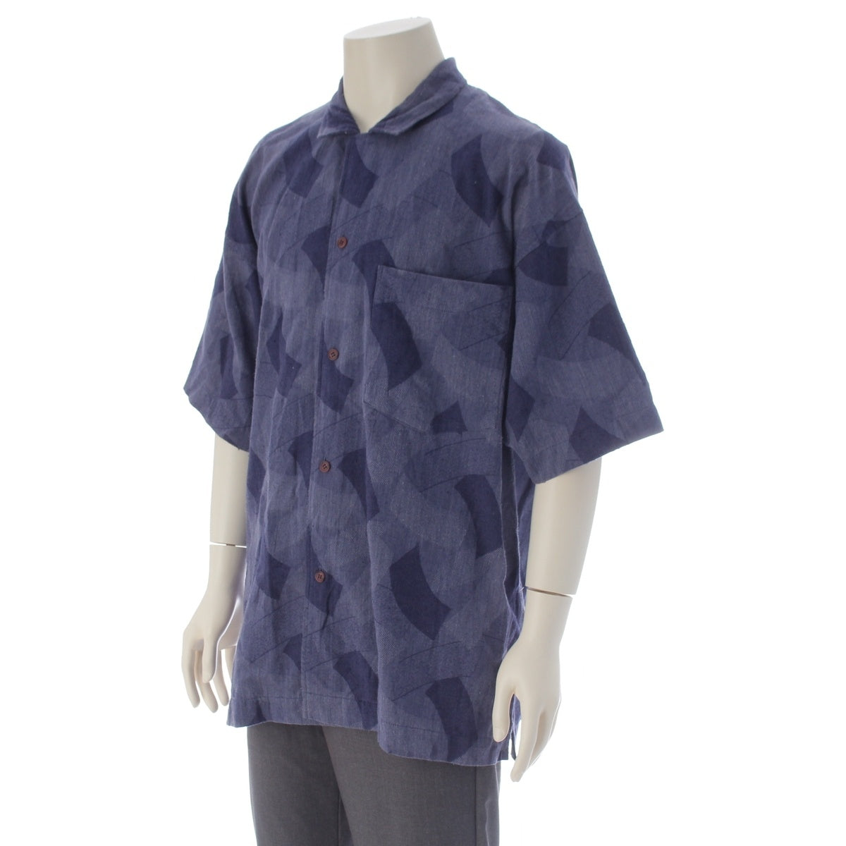 ISSEY MIYAKE MEN Cotton jacquard Brush Tag, Leaf Pattern, Unusual Weave Short sleeve shirt tops blue XL