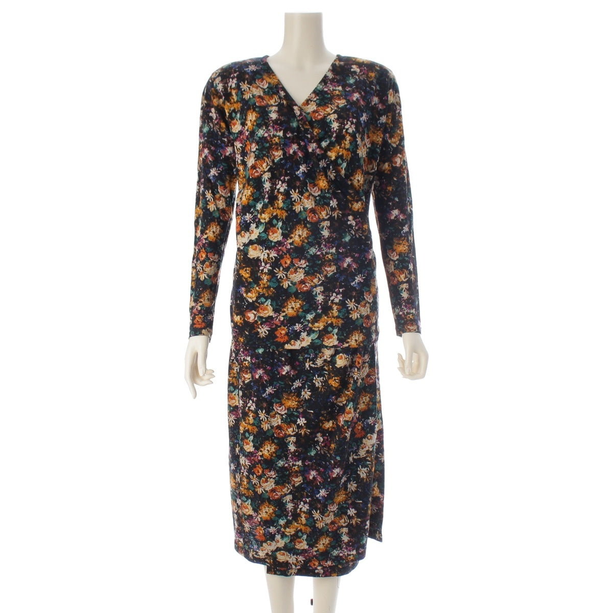 KENZO Floral print asymmetrical shoulder pad top Skirt setup Black multicolor 40/38