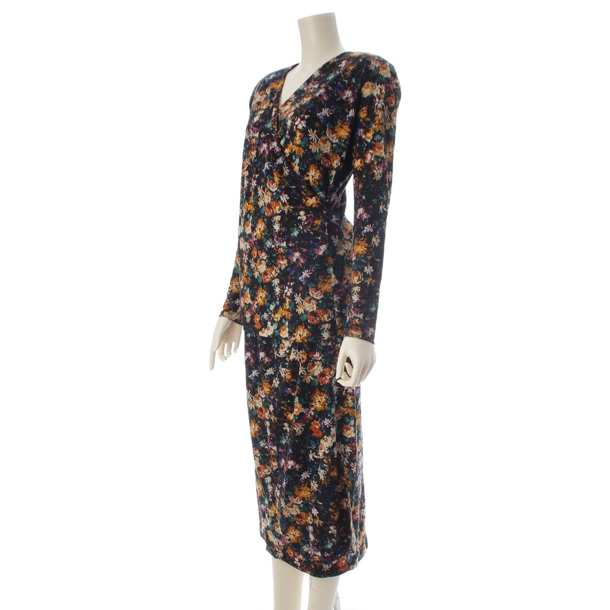 KENZO Floral print asymmetrical shoulder pad top Skirt setup Black multicolor 40/38