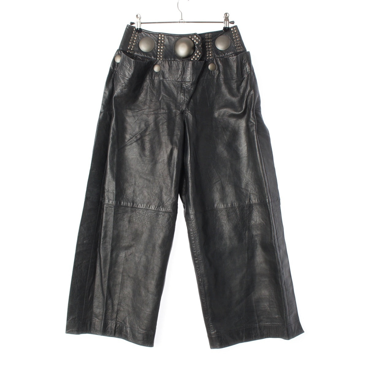 ISSEY MIYAKE Lamb leather Brush Tag Stud Decoration Wide Pants Bottoms JY43036 black 9