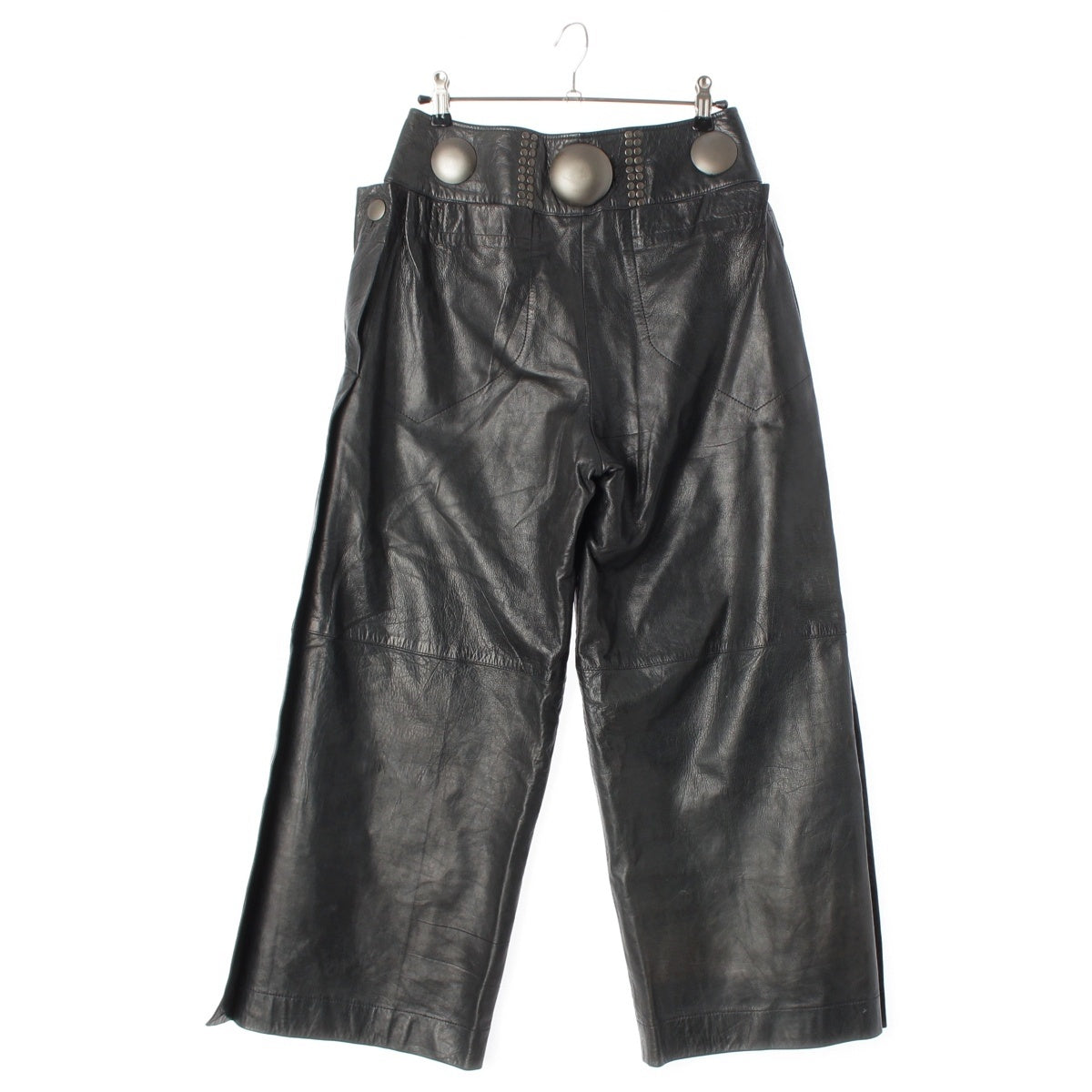 ISSEY MIYAKE Lamb leather Brush Tag Stud Decoration Wide Pants Bottoms JY43036 black 9