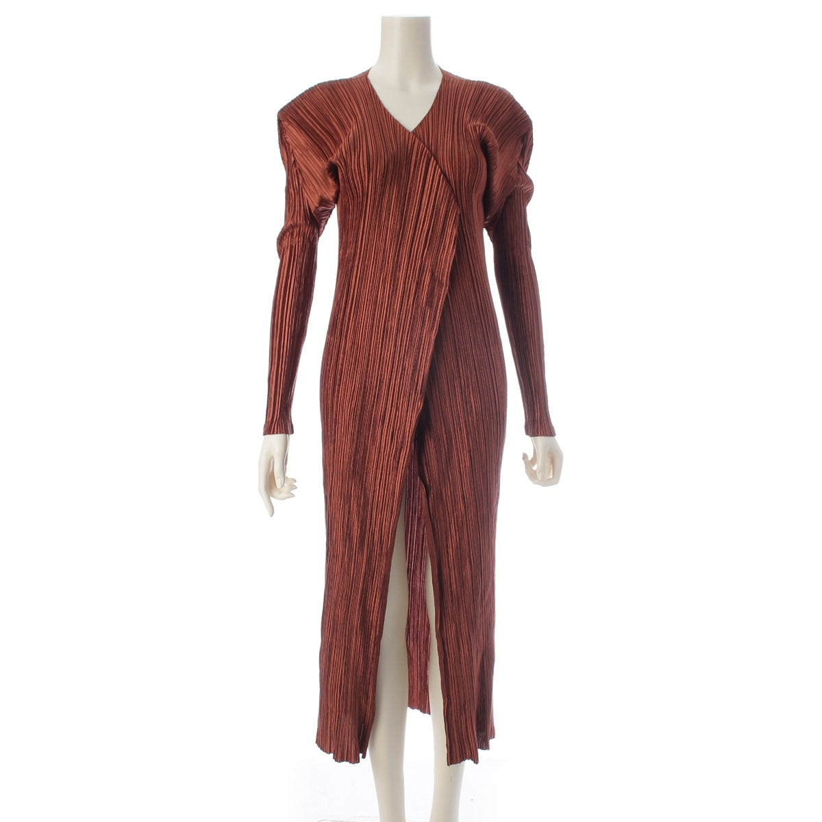 ISSEY MIYAKE Shiny Pleated Long cardigan IM82-JA911 Brown M
