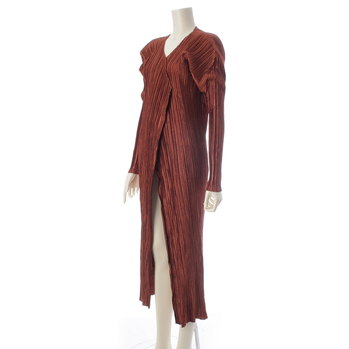 ISSEY MIYAKE Shiny Pleated Long cardigan IM82-JA911 Brown M