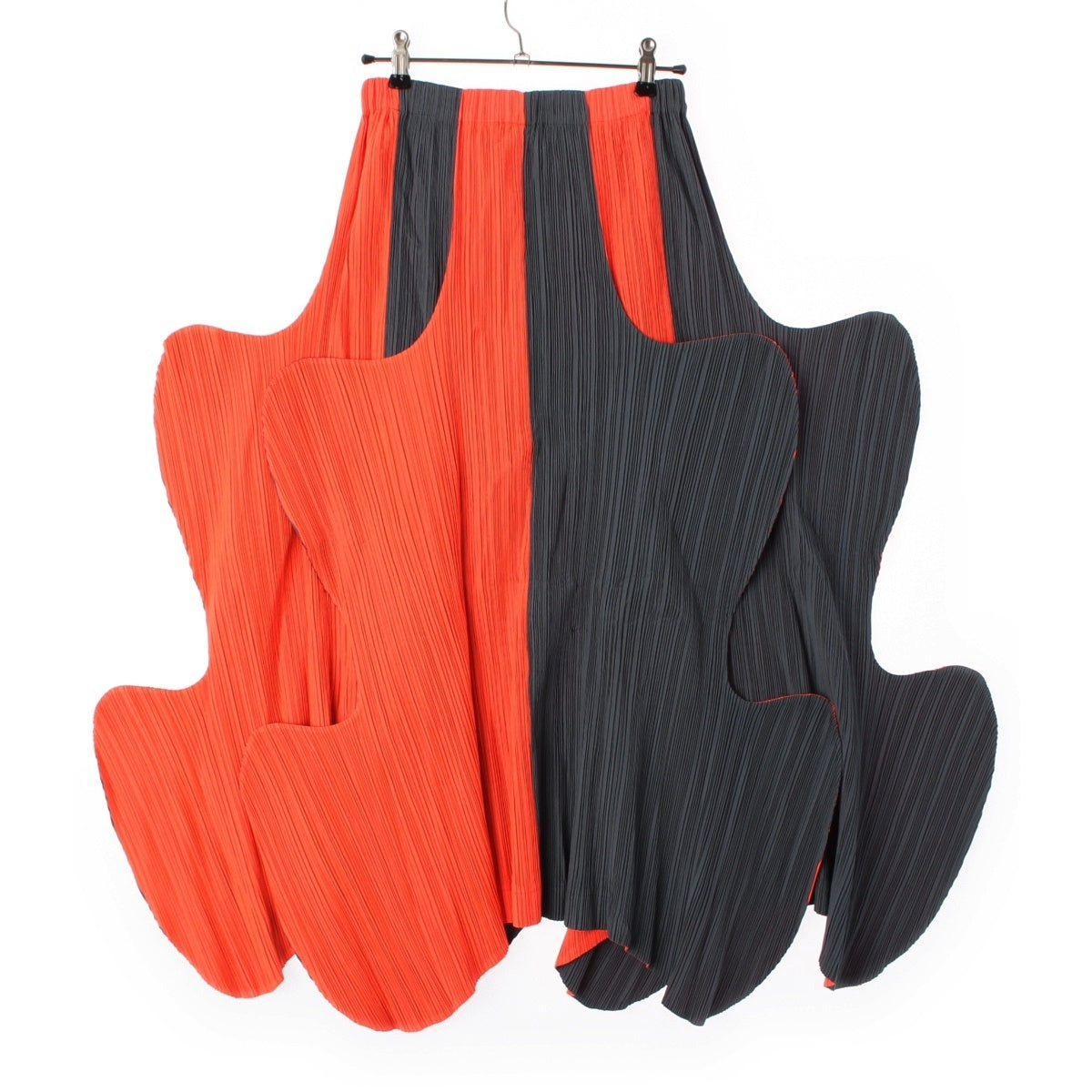 ISSEY MIYAKE CURVED PLEATES polyester Overskirt skirt IM11-FG039 Orange Charcoal M
