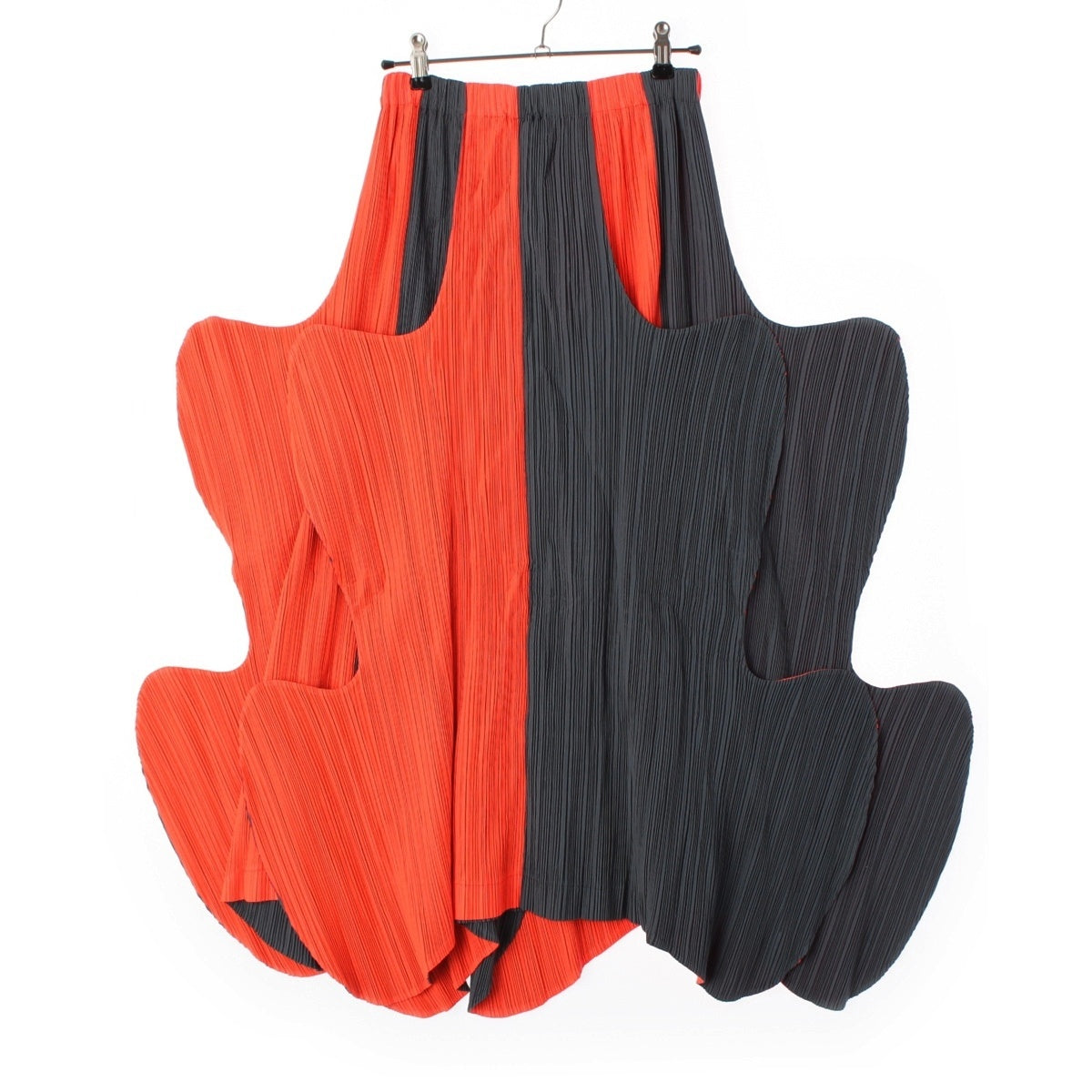 ISSEY MIYAKE CURVED PLEATES polyester Overskirt skirt IM11-FG039 Orange Charcoal M