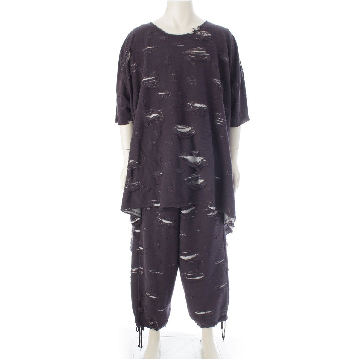 sulvam distressed sweatshirt Pants setup Short sleeve oversize MW-T01-600/MW-P07-600 Gray L , M