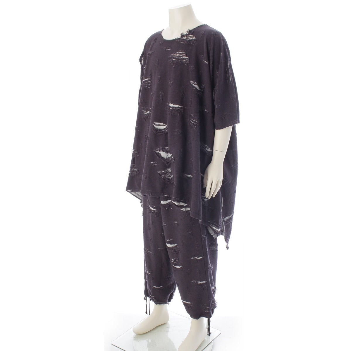 sulvam distressed sweatshirt Pants setup Short sleeve oversize MW-T01-600/MW-P07-600 Gray L , M