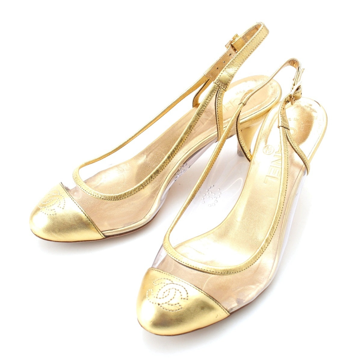 CHANEL slingback pumps Mule COCO Mark G25627 Clear gold 37C