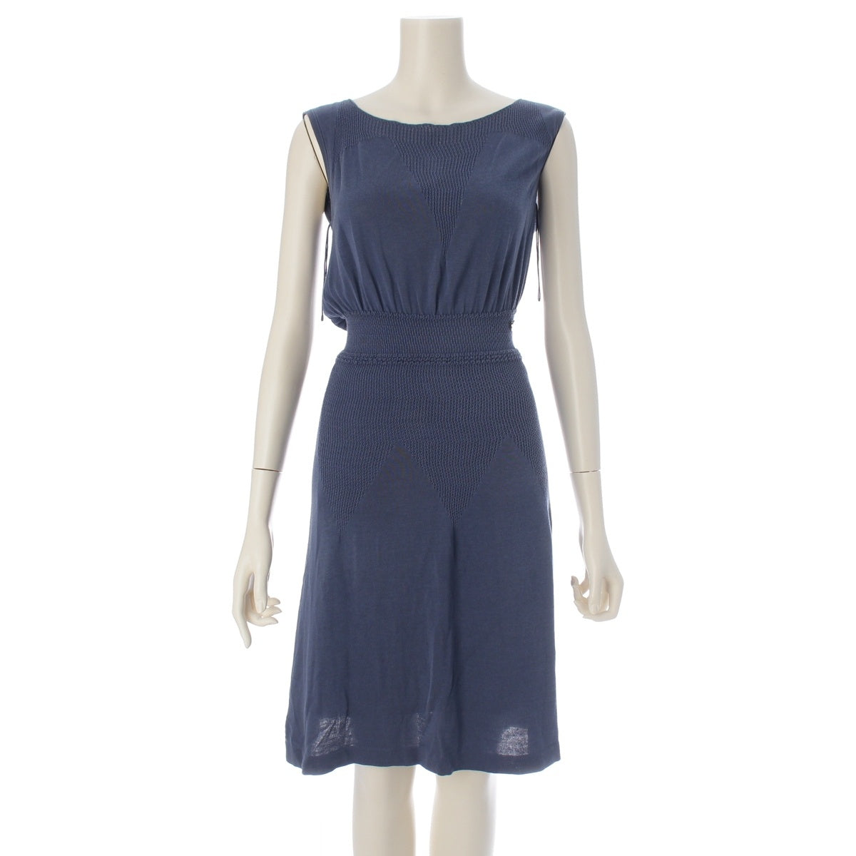 CHANEL cotton Unique knit pattern, contrasting design, COCO Mark plate one piece Sleeveless top and skirt P40715 Navy 38