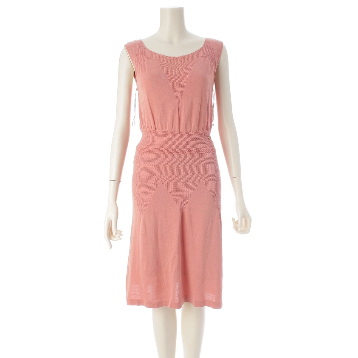 CHANEL cotton Unique knit pattern, contrasting design, COCO Mark plate one piece Sleeveless top and skirt P40715 pink 38