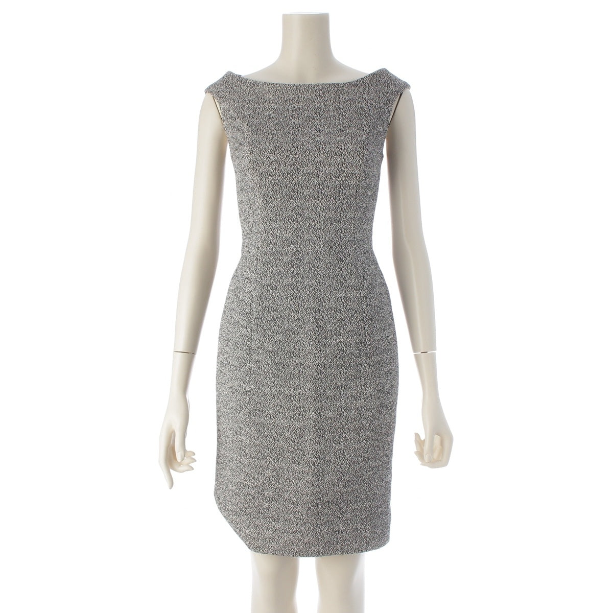 Christian Dior nylon silk Crepe fabric boat neck sleeveless top one piece dress White black F34