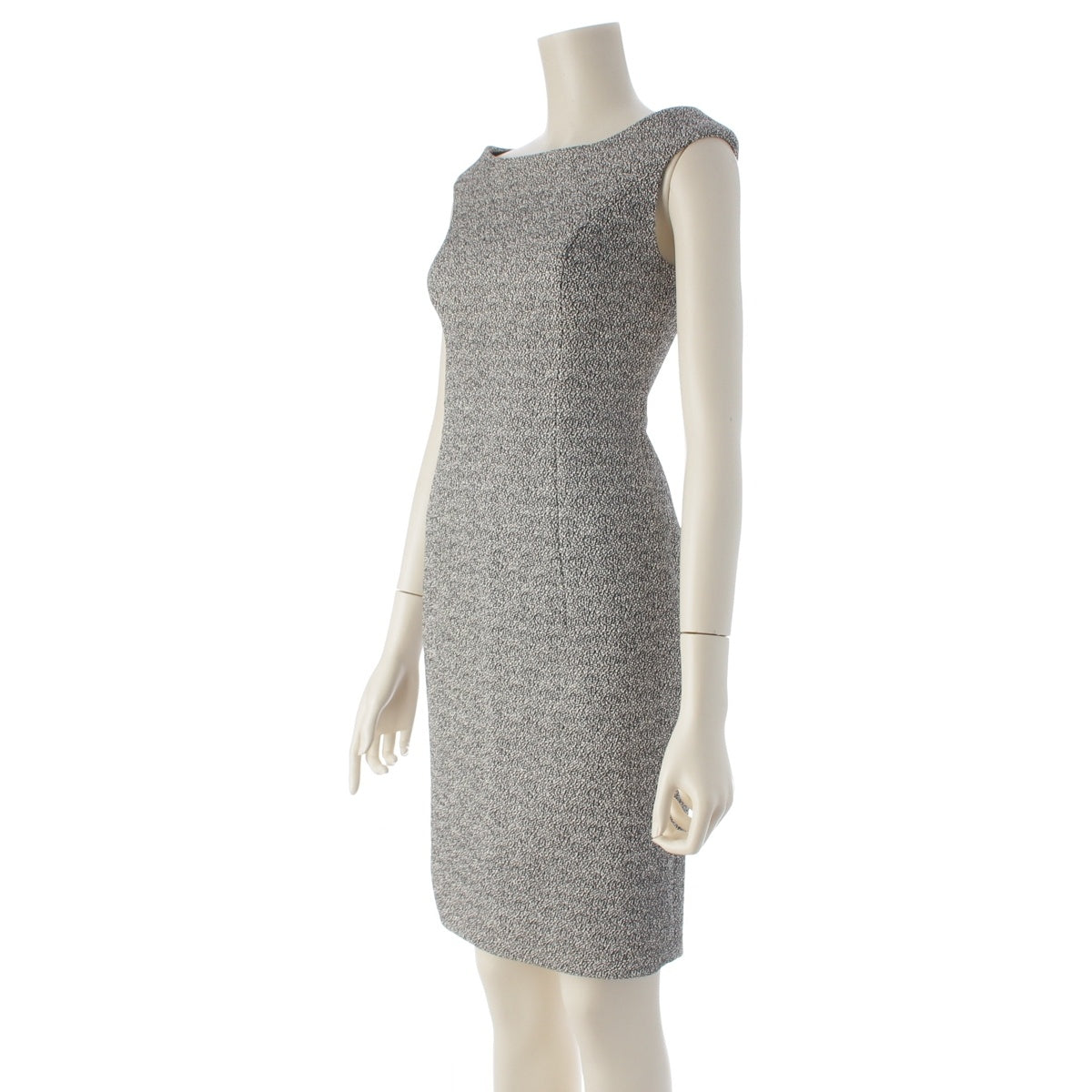 Christian Dior nylon silk Crepe fabric boat neck sleeveless top one piece dress White black F34
