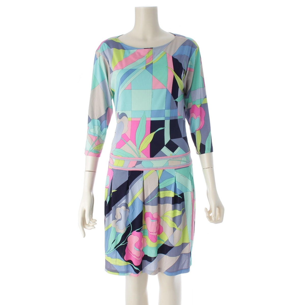 LEONARD Cancan material Triacetate polyester Crew neck one piece Three-quarter sleeve top and skirt multicolor 1