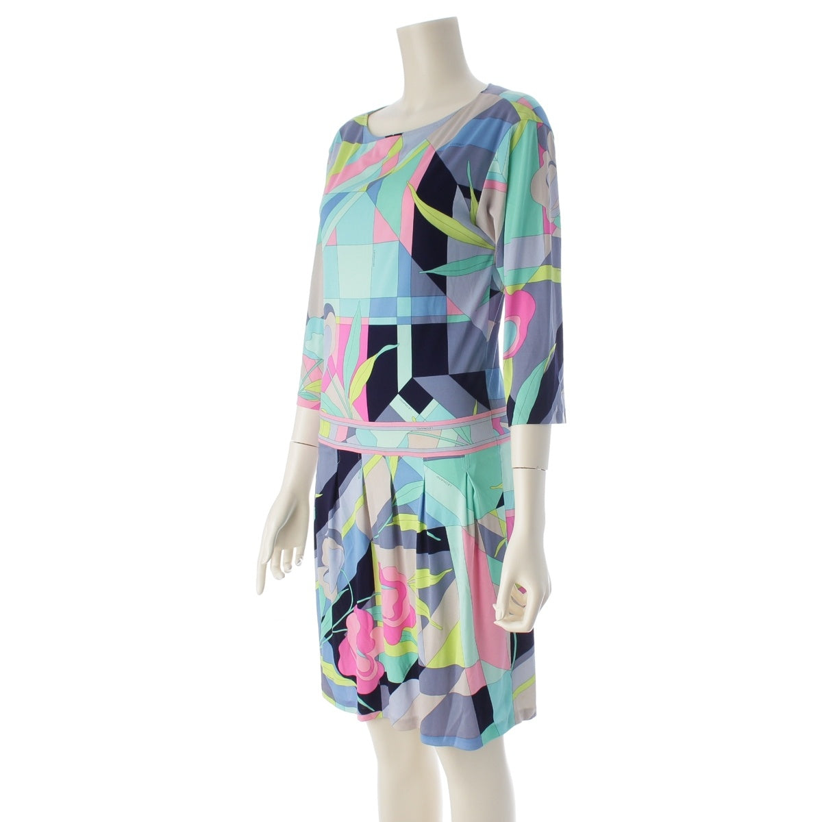 LEONARD Cancan material Triacetate polyester Crew neck one piece Three-quarter sleeve top and skirt multicolor 1